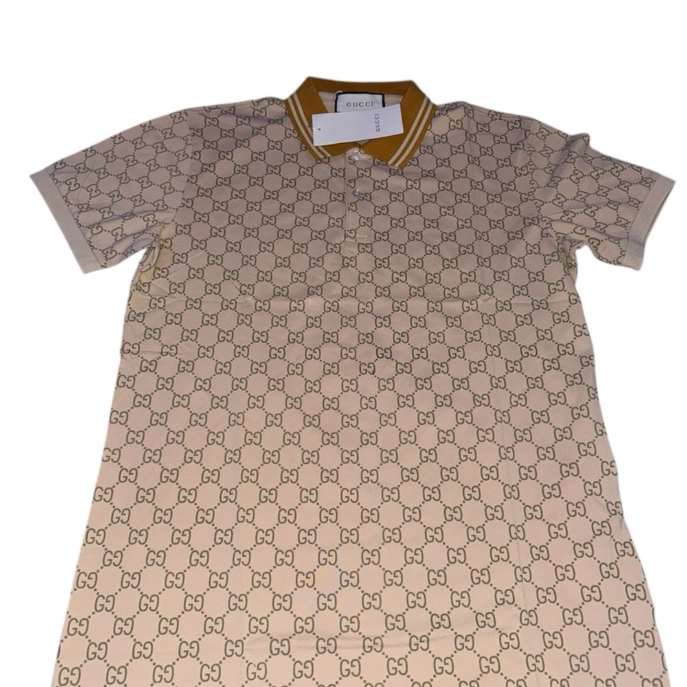Gucci Beige Monogram Polo with Mustard Trim